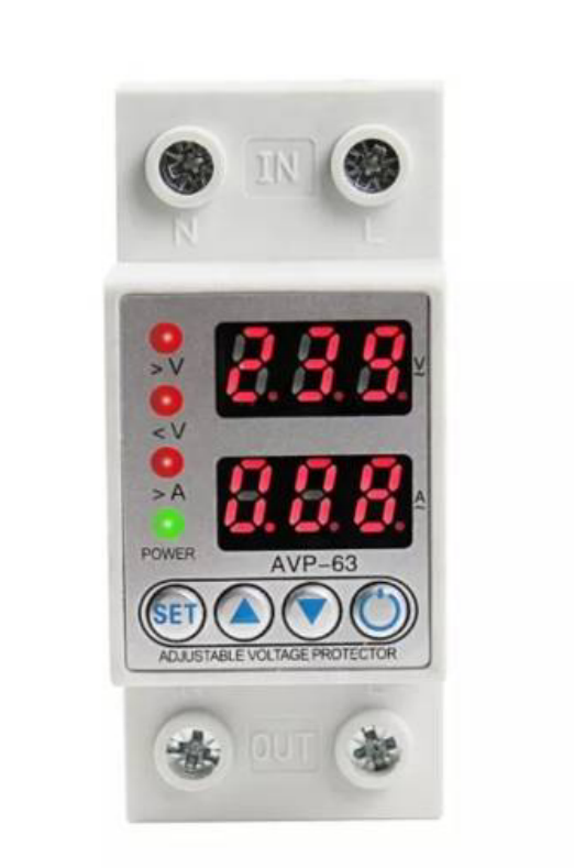 Din Rail Intelligent Adjustable Under Over Voltage Protector device AVP AC 220V 40A 63A overvoltage and undervoltage protection